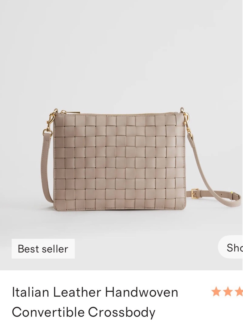 NWT Quince Italian Leather Handwoven Convertible Crossbody - Taupe